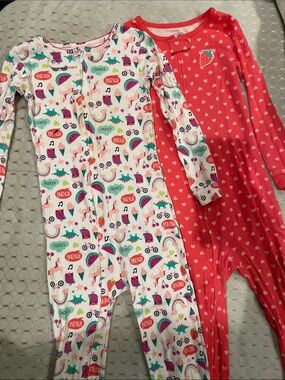 Simple Girls' Pink and White Heart & Rainbow Print One-Piece Footies - 2-Pack